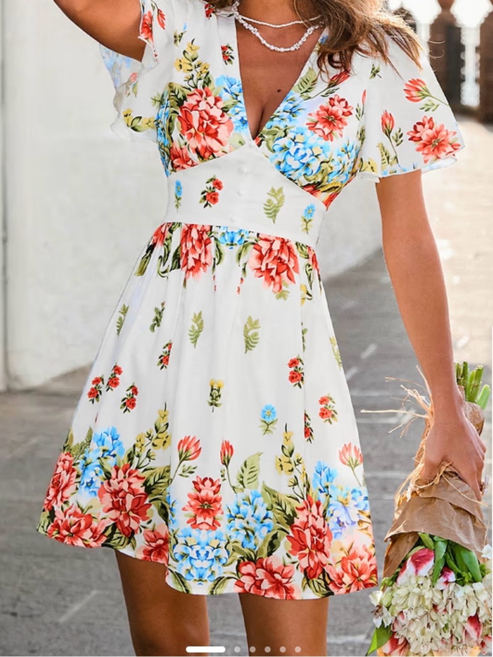 Cupshe Floral Mini Dress Size Large New With Tags Multicolor White Based